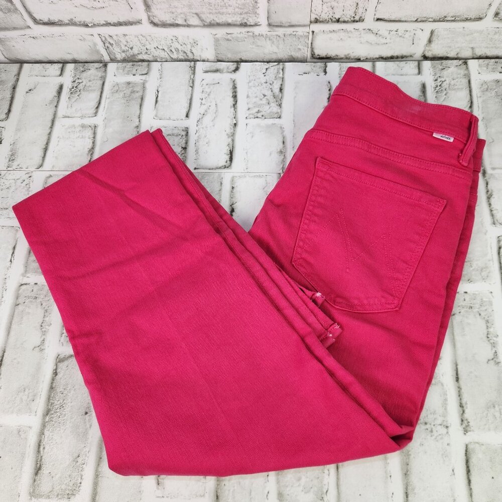 Mother High Waisted Runaway Slice Heel Women's Sz 32 Hot Pink Skinny Flare Jeans